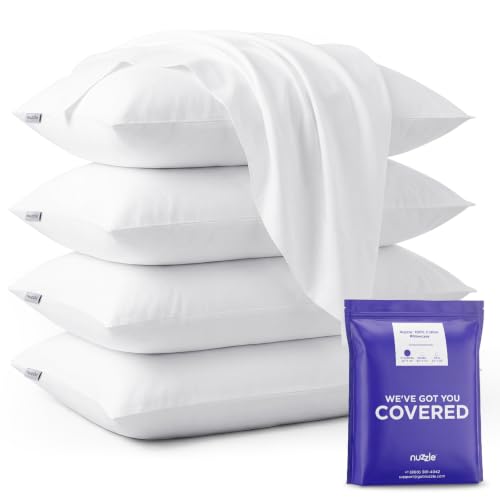 Image of Nuzzle Pillow Cases Standard Size Set of 4, 100% Cotton Pillowcases with Envelope Closure, Pillow Covers with 500 Thread Count, Hotel Quality, Soft and Breathable, White(Pillows Not Included)