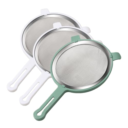 Juego de colador de cocina, colador de cocina de acero inoxidable con mango de plástico, colador de malla fina pulido para tamizar, escurrir pasta, quinua, azúcar en polvo, verduras, frutas, té, 3