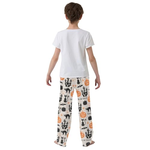 Cat Trick Or Treat Boys Long Pants Soft Trousers Elastic Waist Kids Lounge Bottoms with Pockets S-XL3