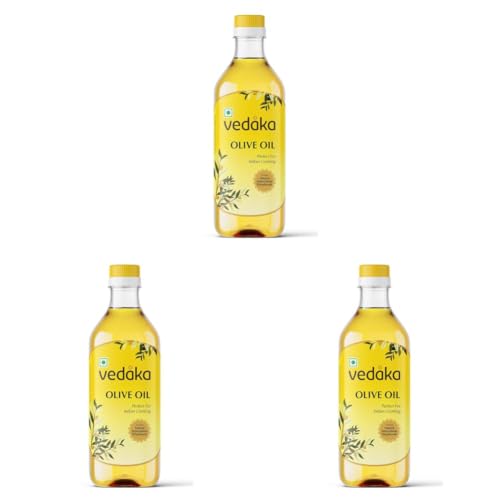 Image of Amazon Brand - Vedaka Olive Oil| for Indian Cooking | 1 L | Ideal for Frying, Roasting, Sauteing | Extra Light |Neutral Flavour (Pack of 3)
