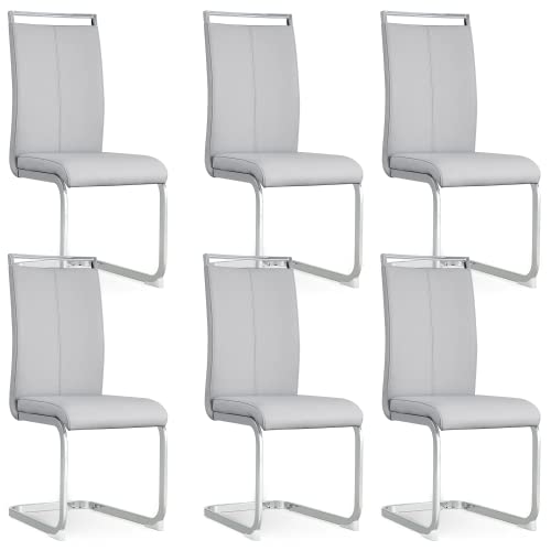 Image of Baysitone Modern Dining Chairs Set of 6, Side Room Chairs, Kitchen Chairs with Faux Leather Padded Seat High Back, for Dining Room,Kitchen, Living Room Light Grey