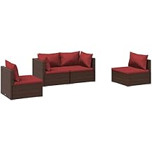 4 Piece Patio Lounge Set Patio Conversation Set Lounge Sofa Outdoor Modular Sectional Furniture for Patio, Backyard, Deck with Cushions Poly Rattan Brown