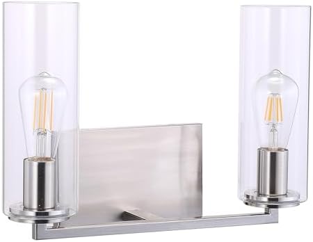 Minka Lavery 4042-84 Acacia Clear Glass Bath Vanity Wall Mount Lighting Fixture, 2-Light 120 Total Watts, 11" H x 14" W, Brushed Nickel