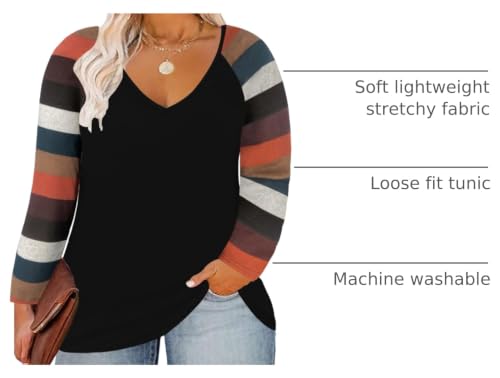 Image of TIYOMI Plus Size Tops for Women Raglan Long Sleeve V Neck T Shirts Casual Color Block Leopard /Floral Tops Winter Tee Shirt