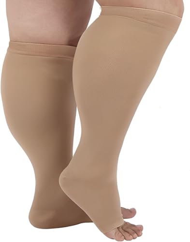 Meias de Compressão Plus Size Ponteira Aberta 3/4 Unissex Meia De Média Compressão Ideal Para Varize