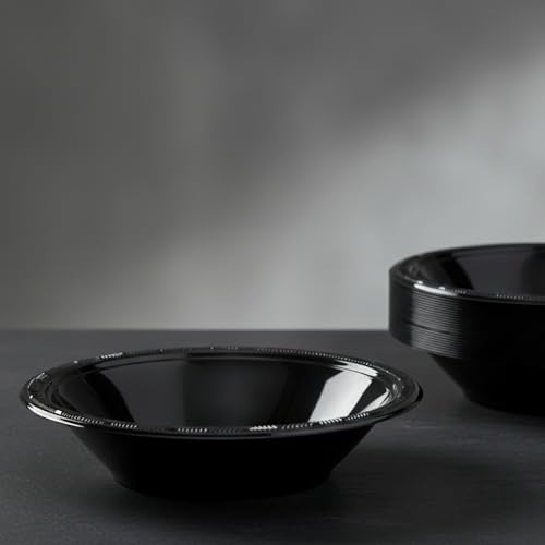 Black Plastic Bowl - 15 Oz (1 Count) -Bold, Chic & Stylish Design - Leak-Proof & Durable - Perfect For Parties, Events &Everyday Use
