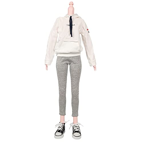 Proudoll Fleece Sportswear Casual Hoodie Joggers Canvas Shoes Set For 1/3 Bjd Doll 60Cm 24Inches Dolls (White+Gray) #TOP18