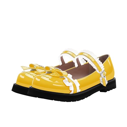 Women's Bow Mary Janes Flats Kawaii Lace Ankle Strap Platform Shoes3