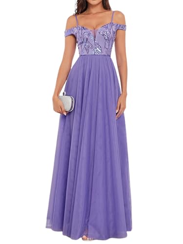 Formal Dresses Long Tulle Evening Gowns Sleeveless Off Shoulder A Line Sparkly Sequin Party Guest Homecoming Dress