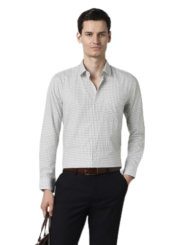 Image of Peter England Men's Classic Checkered Formal Slim Fit Full Sleeve Shirt | Wonder Fabric | Cotton-Rich