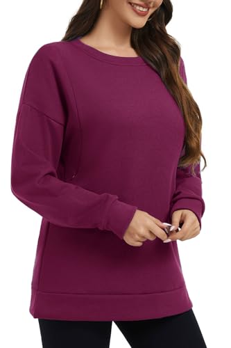 Smallshow Women's Nursing Sweatshirt Tops Fleece Long Sleeve Breastfeeding Clothes Maroon,L