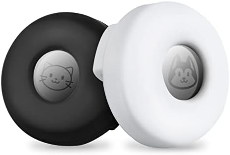 2 Pack AirTag Dog Collar Holder, Silicone Pet Collar Case for Apple Airtags, Anti-Lost Air tag Collar Holder Compatible with Cat Dog Collars Charms Harness Backpack Accessories-Black/White