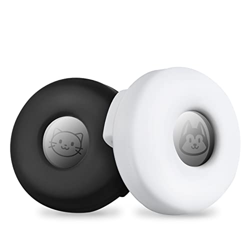 2 Pack Airtag Dog Collar Holder, Silicone Pet Collar Case For Apple Airtags, Anti-Lost Air Tag Collar Holder Compatible With Cat Dog Collars Charms Harness Backpack Accessories-Black/White #TOP3