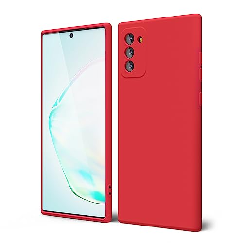 oakxco Designed for Samsung Galaxy Note 10 Phone Case Liquid Silicone Grip, Cute Thin Slim Soft Rubber TPU Plain Smooth Gel Cover for Women Girl Aesthetic, Matte Solid Protective & Shockproof, Red