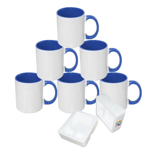 MR.R Sublimation Blanks Dishwasher Ceramic Coffee Mugs with Blue Color Mug Inner and Handle Drinking Cup Mug for Milk Tea Cola Water,11oz