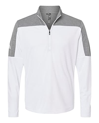 adidas Mens Lightweight Quarter-Zip Pullover, S, White/Grey Three Melange