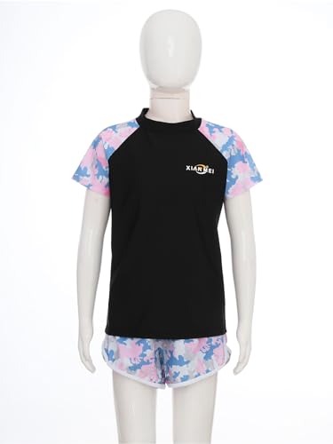 Girls Swimsuit Two Piece Rash Guard Set Camouflage Print Swim Trunks with Tops Swimwear Bathing Suit3