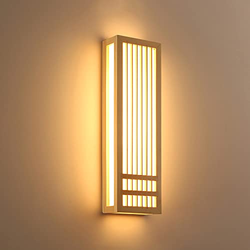 Etelux 和風 ウォールライト LED壁付け照明 8W 三色調光 和室 リビング 寝室 書斎 玄関 木芸 3000-6000K (15*50*8cm)