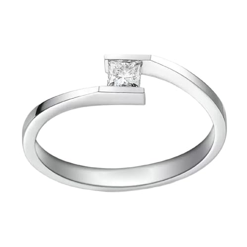 Wycian Graduation Rings Diamond Engagement Ring and Band 18K White Gold 0.2CT Princess Cut Diamond Size Solid Not Plated Fashion for Ladies Valentines Day