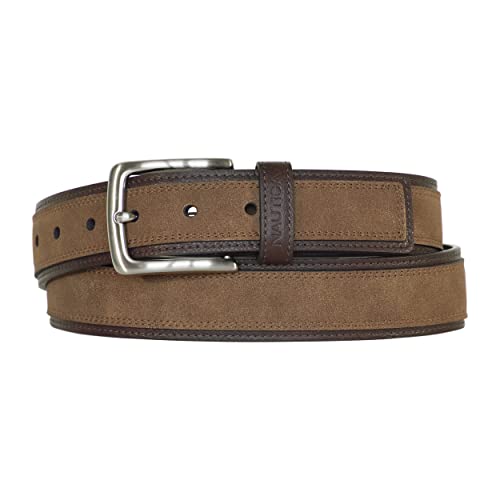 Image of Nautica Men's Casual Leather Belt | Everyday | Classic | Pants | Jeans | Khakis | Chinos | Metal Buckle