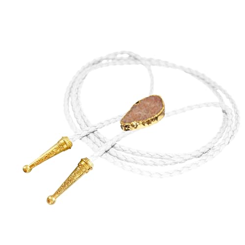Image of Daisy Del Sol Gemstone Bolo Tie Braided Vegan Faux Leather Natural Stone Gold Handmade Necklace Adjustable Boho Western Jewelry