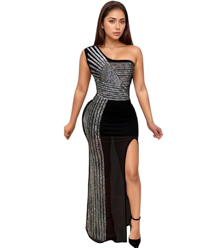Image of PORRCEY Women's Sexy Elegant Rhinestone Bodycon Dress Hot Drilling Clubwear