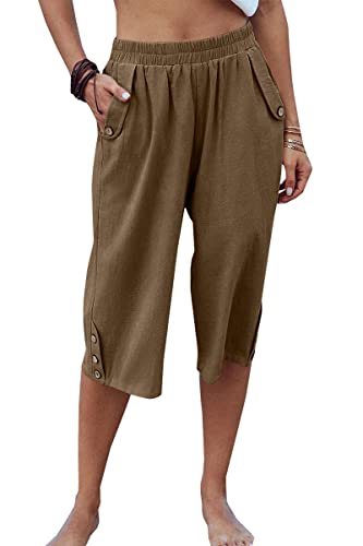 Image of Veatzaer Women's Elastic Waist 3 /4 Capri Harem Pants with Pockets Casual Loose Solid Yoga Trousers S-XXL