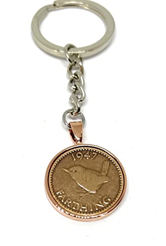 Porte-clés Farthing 1947 pour anniversaire 75 ans et noces de mariage