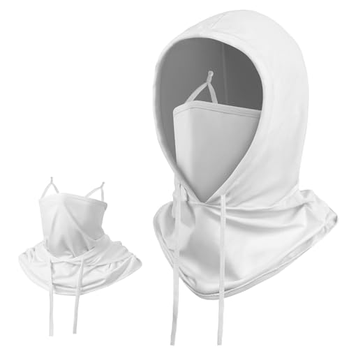 3-in-1 Multi-Purpose Full Face Cover Ski Mask Balaclava Shiesty Unisex Summer Cooling Hood Drawstring Cap Neck Gaiter Windproof UV Protector Lightweight for Outdoor Sports Motorcycle Snowboard-White