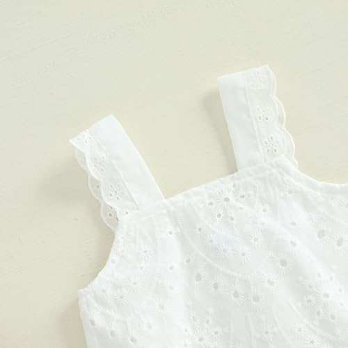 2PCS Baby Girl Strap Crop Tops Eyelet Embroidery Cami + Plaid Flared Wide-Leg Capris Pants Sets4