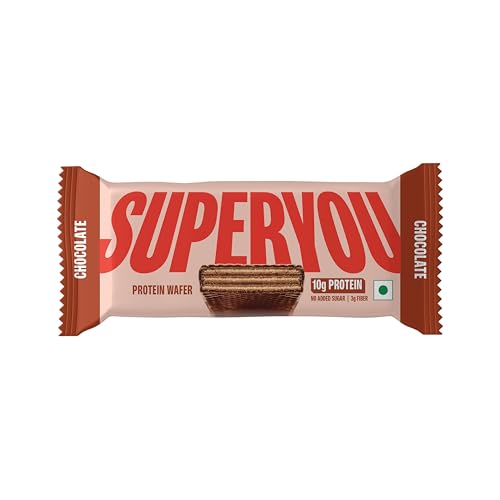 SuperYou Chocolate Protein Wafer Bars (Pack of 1)|10g Protein, 3g Fiber, No Added Sugar|Yeast Fermented Protein|Energy Bars|Crunchy Wafer Bar|100% Vegetarian|No Palm Oil|40g