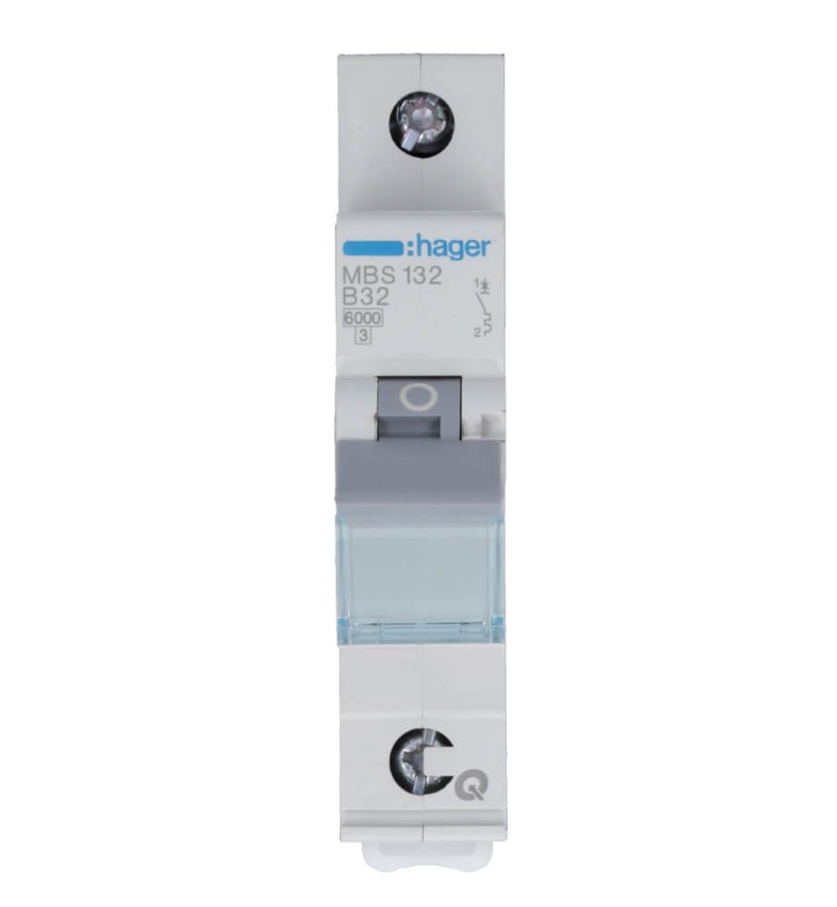 Hager MBS132 wyłącznik instalacyjny B-type 1 1 moduł(y) - Odcina obwody (32 A, 50-60 Hz, B-type, 1 moduł(y), -25-60 °C, -25-80 °C)