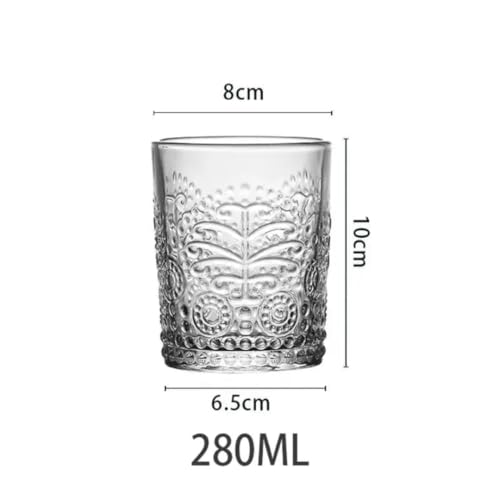 Image of PrimeWorld Romantic Vintage Embossed Water Glasses Set of 6 (280ml) - Clear Drinking Tumblers for Everyday Use & Special Occasions