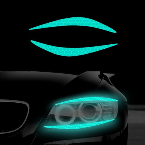 Image of 4 Pcs Reflective Eyeliner Car Decals-2 Pair Super Bright Vinyl Stickers for Headlights, High Reflective Car Headlight Eyelashes Sticker Cute Girl Car Accessory (Mint Green)