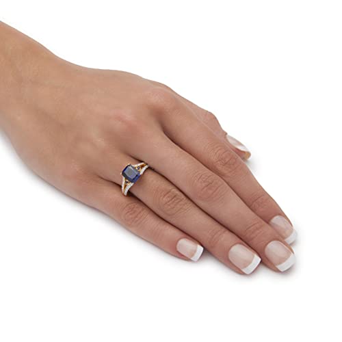 18K Yellow Gold over Sterling Silver Emerald Cut Created Blue Sapphire and Cubic Zirconia Engagement Ring3