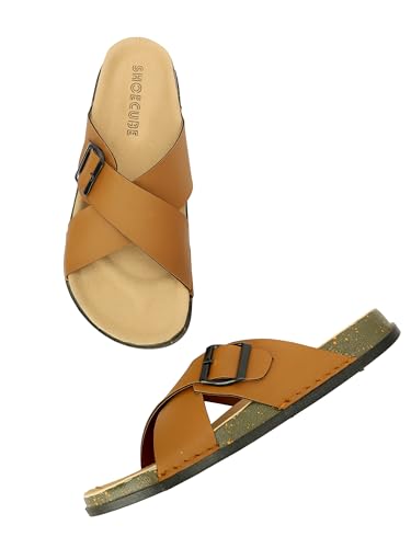 Image of Men Cross Strap Buckle Slippers | Casual Sandals for Men | Comfortable Footwear | Stylish Slip-On Sandals | Anti-Slip Rubber Sole