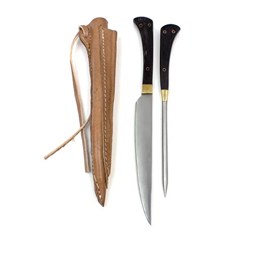 Vehi Mercatus Mittelalter-Besteck in Doppellederscheide (Horn, Typ 4)