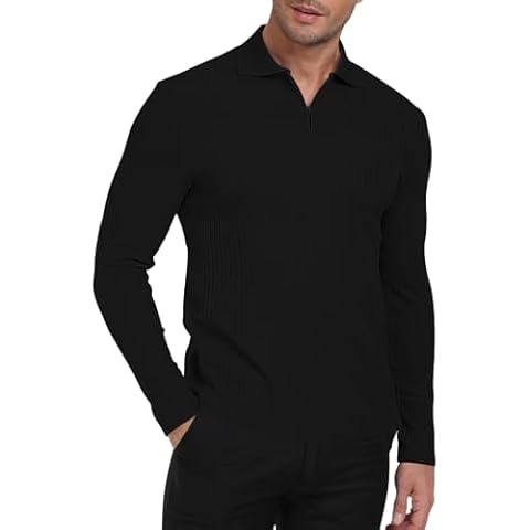 AIYINO Men's Polo Shirts Zip Slim Fit Polo T Shirt Cover
