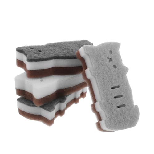 Sewroro 4 Esponjas para Fregar Platos Forma de Gato, Esponjas de Limpieza de Doble Cara, Tamaño 14,5 X 7 Cm, Espuma Absorbente y Estropajo Antirayaduras para Cocina, Ollas, Sartenes