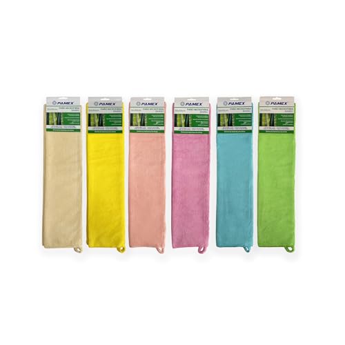 PAMEX – Bayetas de Microfibra de Bambú Ecológicas 50x50 cm – Alta Absorción, Reutilizables – 6 Colores Beig, Amarillo, Rosa Claro, Rosa Oscuro, Azul y Verde (12)