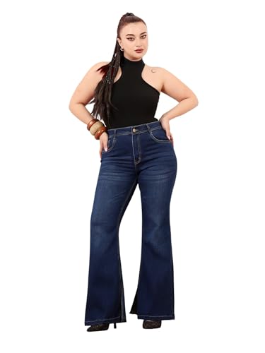 Image of Miss Chase A+ Women's Wide-Leg High-Rise Regular-Length Stretchable Cargo Denim Jeans