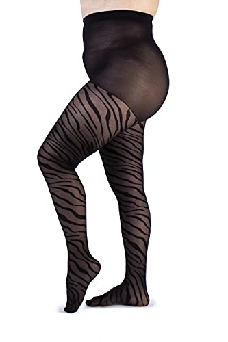 LEELA LAB Strumpfhose Damen mit Zebramuster Große Größen 30 Denier, Bequem und Langlebig - Made in Italy (Blackblack, 7) Cover