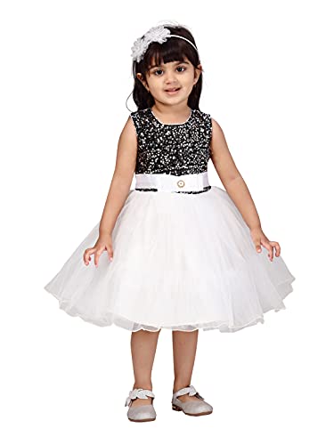 Image of MUHURATAM Baby-Girl's Net Fit and Flare Knee-Length Dress (FK-1001 White 18)