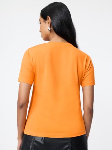 Image of The Souled Store Casual Classics: Women and Girls Short Sleeves Spread Collar Solid Cotton Regular Fit Breathable Lightweight Trendy Everyday T-Shirt