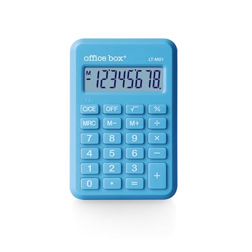 Calculadora Mini Office Box LT-M01 Compacta - 8 Dígitos, Pantalla Grande, Batería Botón, Botones Silicona Suave, Diseño en 5 Colores - Ideal para Bolso, Estuche o Bolsillo (Azul Claro)