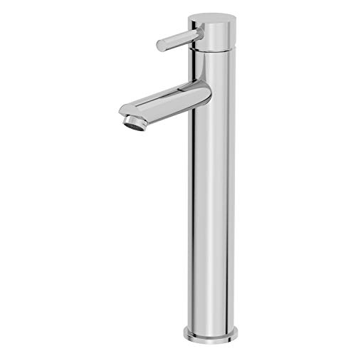 Architeckt® Malmo Bathroom High Rise Tall Basin Sink Mixer Tap for Countertop Modern Mono Round Single Lever Handle Faucet for Sinks, Chrome