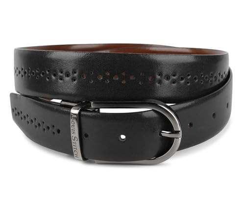 Image of LOUIS STITCH Men's Spanish Leather Reversible Belt 1.25 inch (35mm) Handcrafted Formal Waist Strap Officewear Men Gents Boys (Black /Tan) (LSBE-VB-CPBG)
