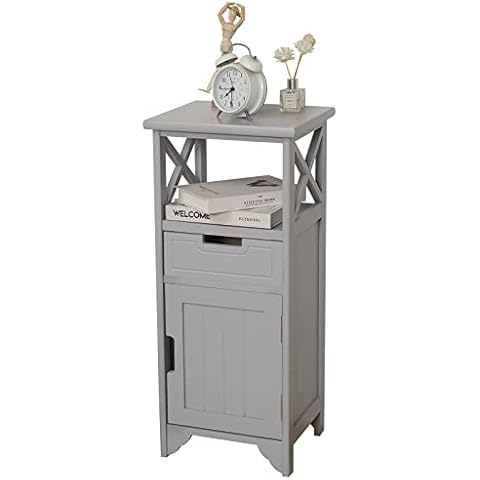 BECTSBEFF Fully Assembled Tall End Table with Storage, 30 High Bathroom Floor Cabinet with Shelf and Drawer, Gray Side Table/Nightstand No Assembly for Living Room Bedroom Cover