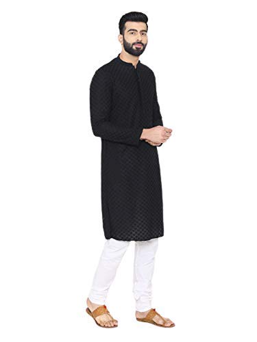 Image of Manyavar Men's Cotton Blend Chikankari Kurta Set (2pcs)