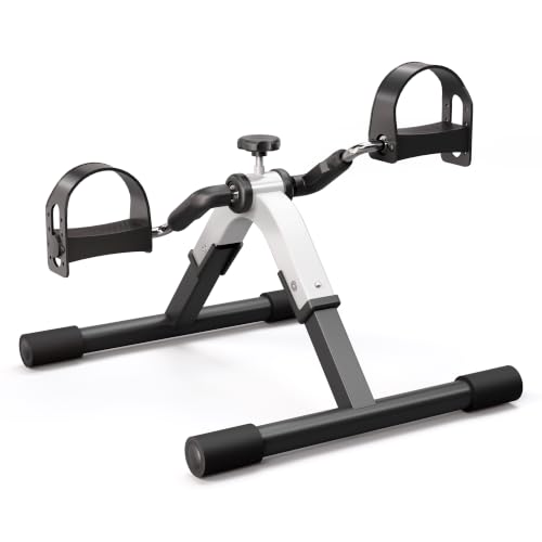Image of Folding Pedal Exerciser Mini Exercise Bike Under Desk Bike for Arms and Legs Workout, Portable Desk Bike Peddler Machine for Sedentary Officer & Seniors